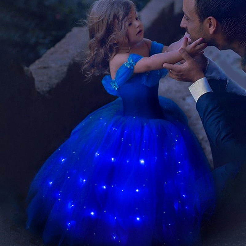 Vestido de princesa Cenicienta con luz LED para niñas para fiesta de cumpleaños de Navidad