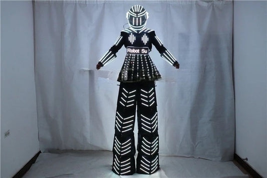 Vestido de falda femenina de traje de robot LED