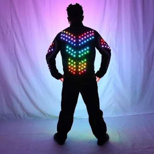 Armadura luminosa LED digital, chaqueta iluminada, traje de disfraces brillantes