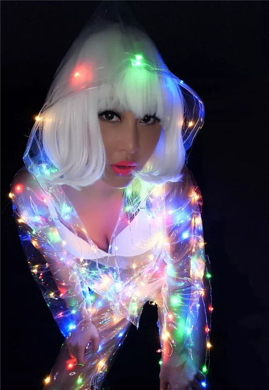 Traje de baile transparente led RGB Sexy para mujer Cosplay club nocturno KTV Disco traje LED