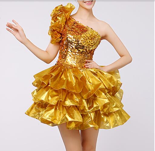 Women dance DS costume gold silver lighting sequins sexy dress