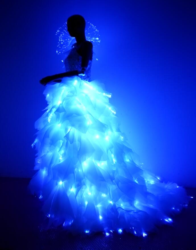 Women White led dance Clothing Girls LED Wedding dress LED Light Suits Luminous Costumes