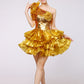 Women dance DS costume gold silver lighting sequins sexy dress