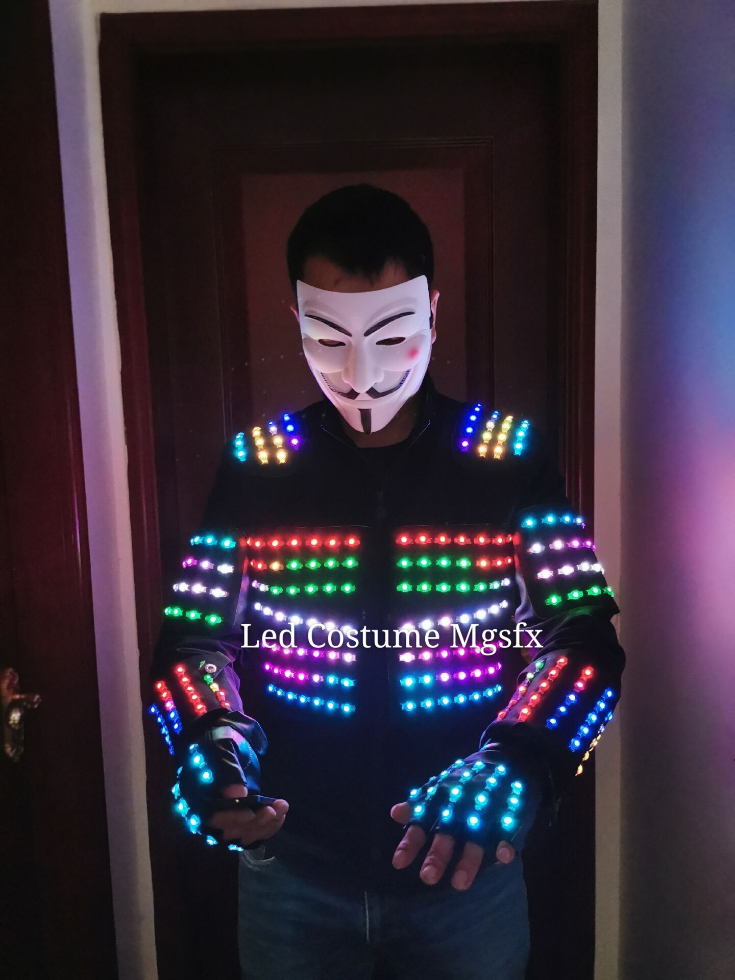 Full Color LED Costume Men's Bar Hosting Luminous Clothing Hat Pants T – LED  Robot Suit