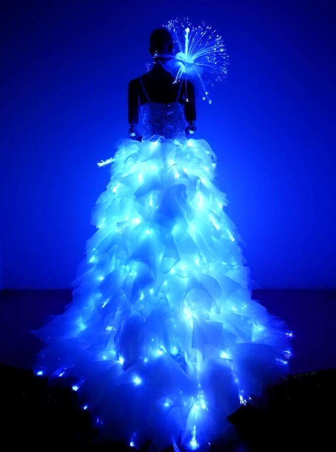 Women White led dance Clothing Girls LED Wedding dress LED Light Suits Luminous Costumes