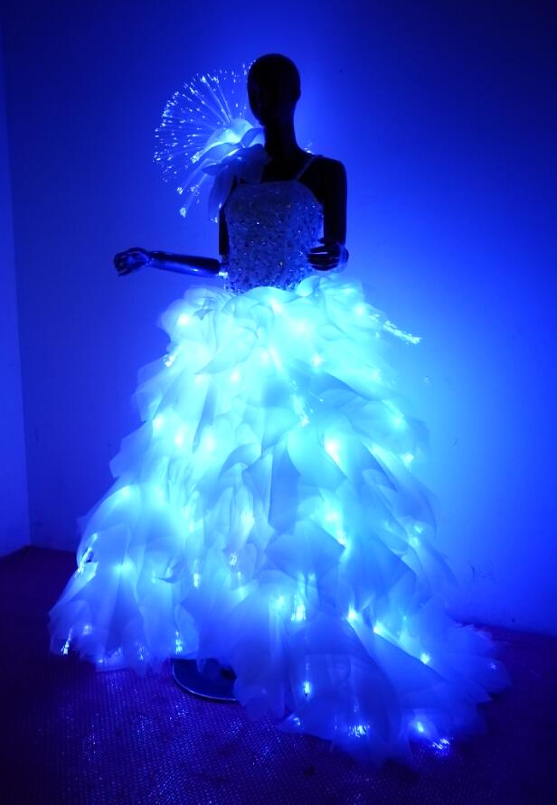 Women White led dance Clothing Girls LED Wedding dress LED Light Suits Luminous Costumes