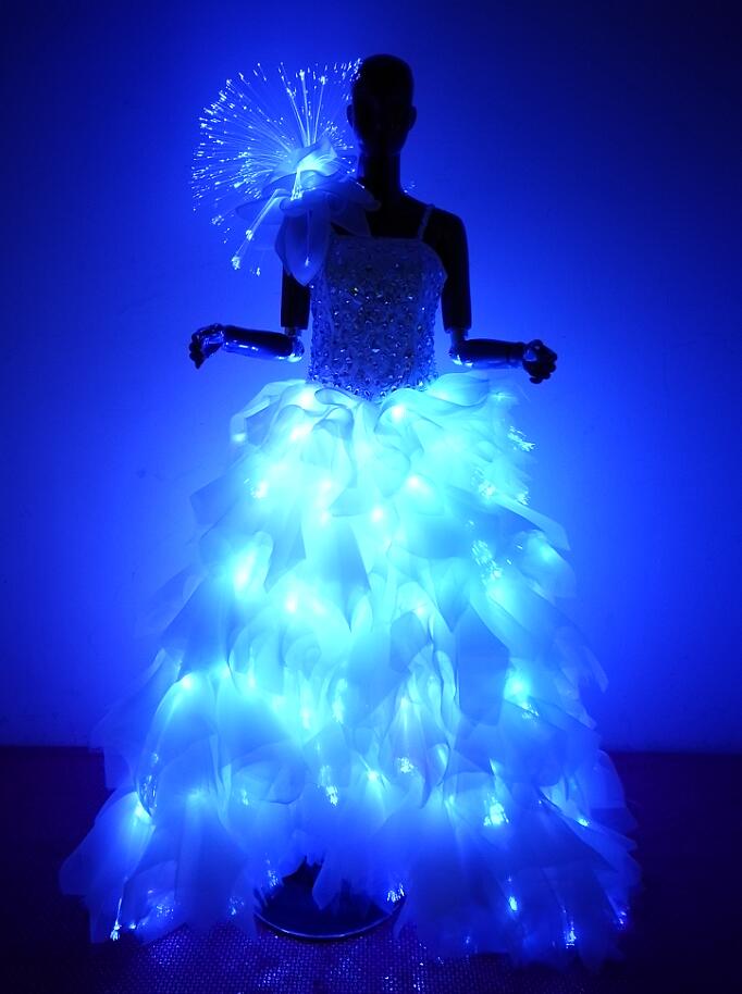 Women White led dance Clothing Girls LED Wedding dress LED Light Suits Luminous Costumes