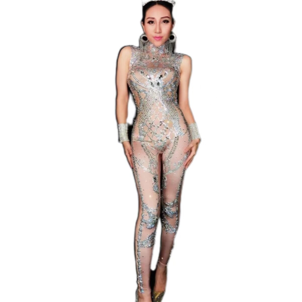 Full Rhinestones sexy Jumpsuit Sparkling Crystals DJ DS costumes Bar Club Female singer Catwalk Celebration Party stage Costume