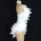 Sexy Suspenders White Feather Dress Colorful Rhinestone Backless Jumpsuit Nightclub Party DJ Stage Performance