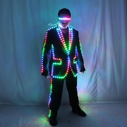 フルカラーピクセル LED ライトジャケットコートステージダンス衣装トロン RGB ライトアップステージスーツ衣装