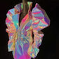 Reflective Rave dj lady gaga show music Festival singer Luminous fabric Laser Colours Leather Design Trench coat