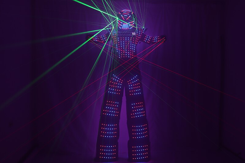 LED Robot Stilt Walking Luminous Suit Jacket Láser Guante Casco