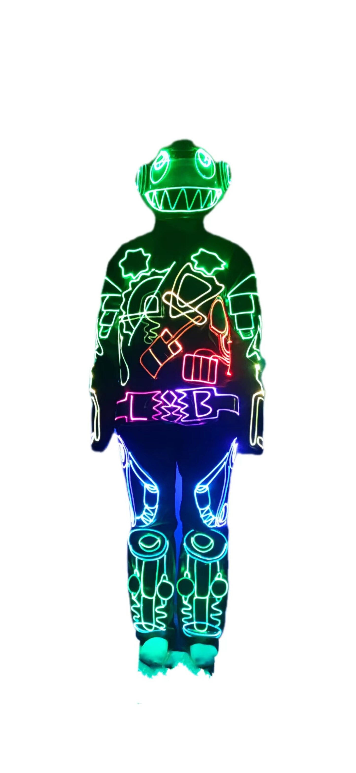 Traje de baile luminoso LED, ropa con casco Led, traje de Robot brillante, ropa de escenario, ropa de baile, traje de Dj 
