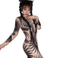 Sexy Female High Elastic Dance Suits Zebra Stripe Printing And Diamonds Costumes