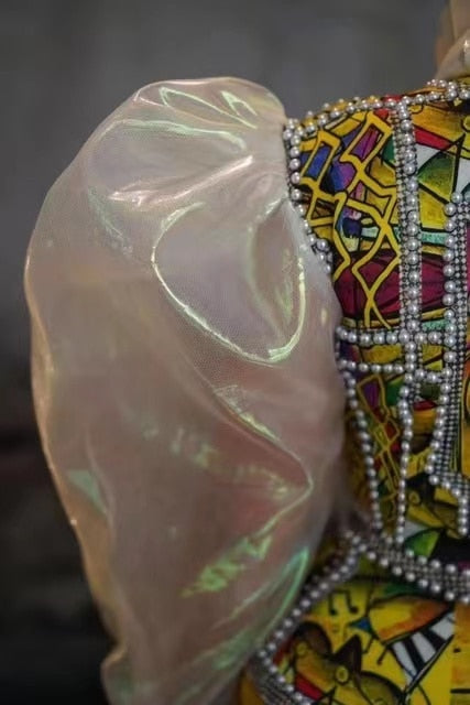 Monos de perlas de Palacio de Drama europeo para mujer, trajes de fiesta de manga abullonada Vintage, trajes de escenario de bailarina de baile de discoteca