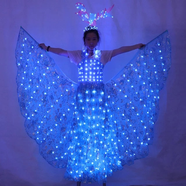 Traje de ballet con alas luminosas LED Traje de baile con capa de mariposa fluorescente
