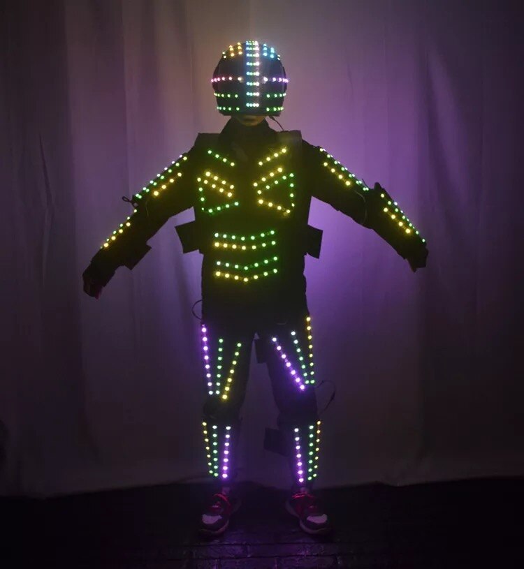 Traje de baile de robot luminoso led colorido 