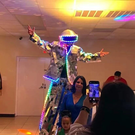 Stilts walker Mirror Robot disfraz hombres y mujeres para actuación Mirrorman espectáculo baile fiesta carnaval fiesta