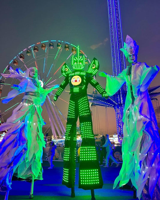Disfraz LED Robot Stilts Walker con pantalla