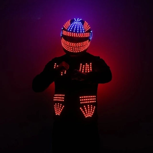 Trajes de casco de luz estroboscópica fluorescente de DJ de noche adecuados para puesta en escena