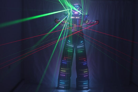 LED Robot Stilt Walking Luminous Suit Jacket Láser Guante Casco