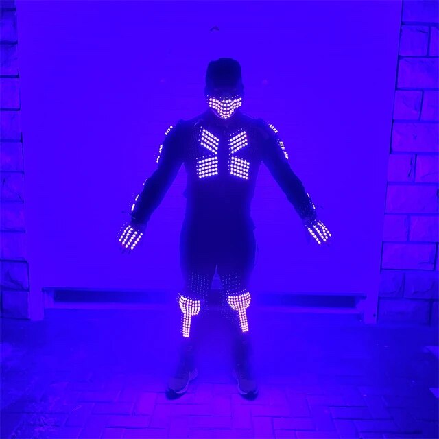Led Costumes Suit Dance DJ Luminous Armor Nightclub Bar Light Mask Gloves Knee Pads