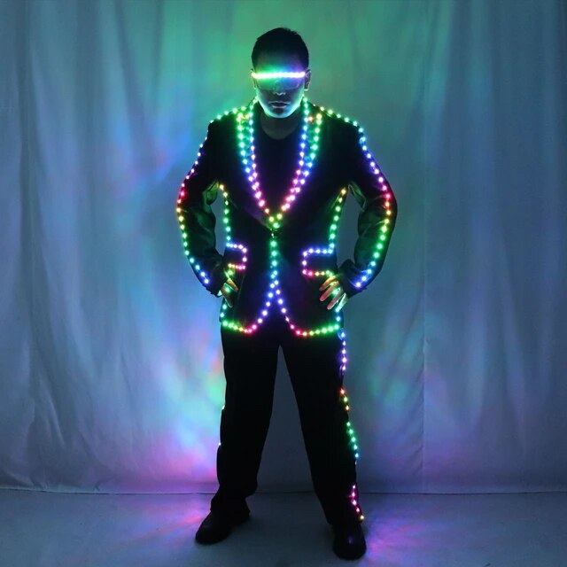 Full Color Pixel LED Lights Jacket Coat Stage Dance Costume Tron RGB Light Up Stage Suit Outfit