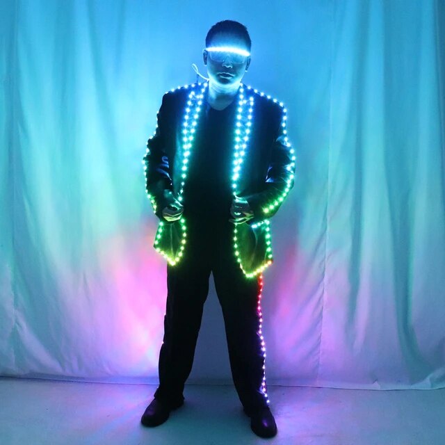 Full Color Pixel LED Lights Jacket Coat Stage Dance Costume Tron RGB Light Up Stage Suit Outfit