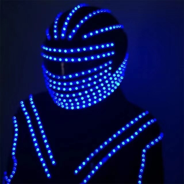 Nightclub Bar party LED Luminous Dance Costume Clothes With Led Helmet Glowing Robot Suit Stage Performance Clothing Dancewear