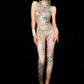 Full Rhinestones sexy Jumpsuit Sparkling Crystals DJ DS costumes Bar Club Female singer Catwalk Celebration Party stage Costume