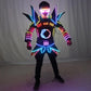 Ropa de pasarela de rendimiento de escenario futurista de tecnología con gafas y guantes