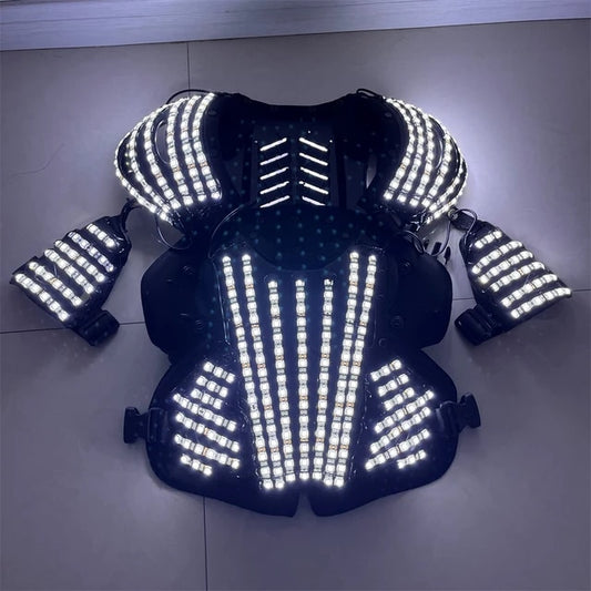 Los más nuevos trajes de exhibición de armadura LED, espectáculo de Club de luces coloridas, trajes brillantes, traje de actuación de fiesta