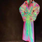 Reflective Rave dj lady gaga show music Festival singer Luminous fabric Laser Colours Leather Design Trench coat