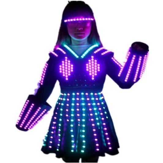 Vestido de baile de rendimiento de escenario de falda LED a todo color