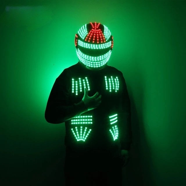 Trajes de casco de luz estroboscópica fluorescente de DJ de noche adecuados para puesta en escena