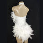 Sexy Suspenders White Feather Dress Colorful Rhinestone Backless Jumpsuit Nightclub Party DJ Stage Performance