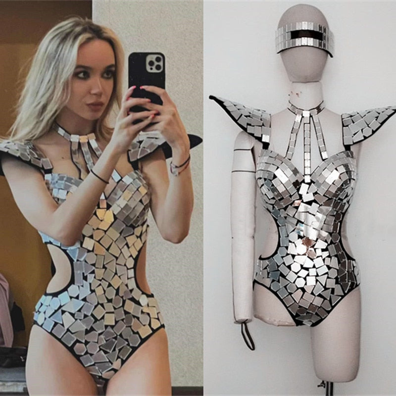 ミラーボディスーツ女性ダンス衣装