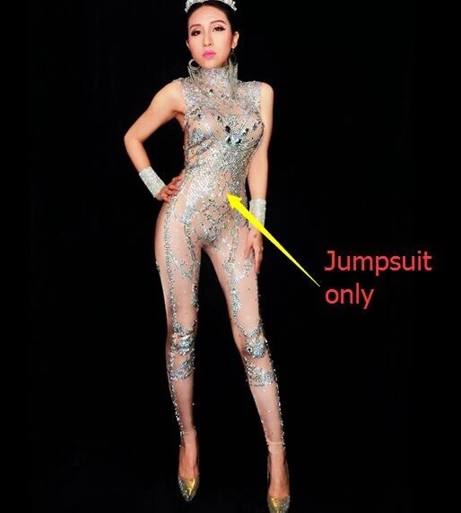 Full Rhinestones sexy Jumpsuit Sparkling Crystals DJ DS costumes Bar Club Female singer Catwalk Celebration Party stage Costume