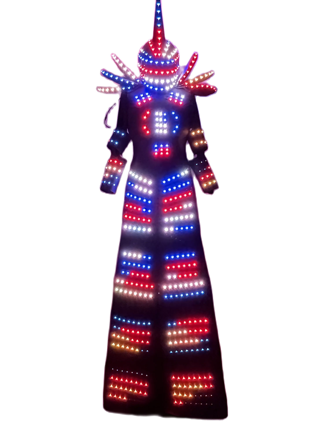 Disfraz de robot caminante con zancos LED