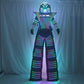 LED a todo color robot traje cofre pantalla blanco plata negro zancos caminar luminoso traje chaqueta