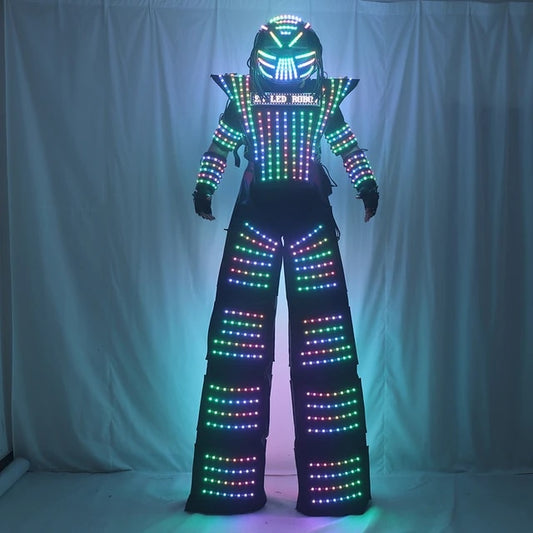 LEDフルカラーロボットコスチュームチェストディスプレイホワイトシルバーブラック竹馬ウォーキング発光スーツジャケット