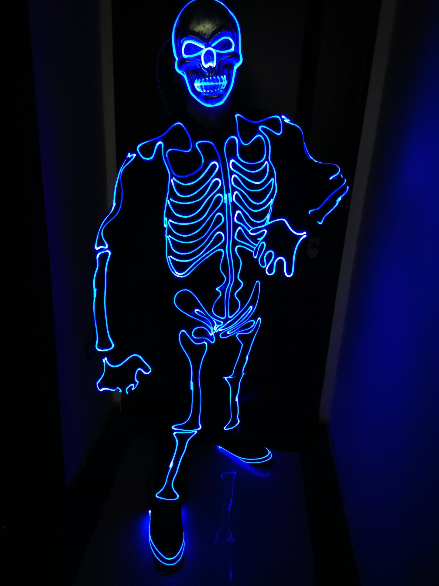 Traje de disfraz de esqueleto LED de máscara de Halloween