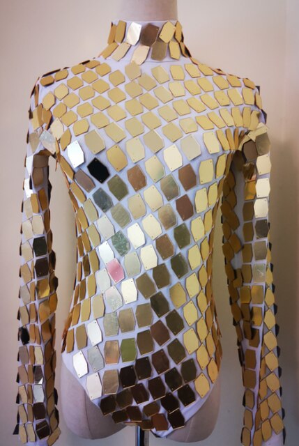 Sexy Girls Gold Mirror ball disco costume