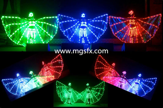 Nuevo traje de danza del vientre LED con alas transparentes LED