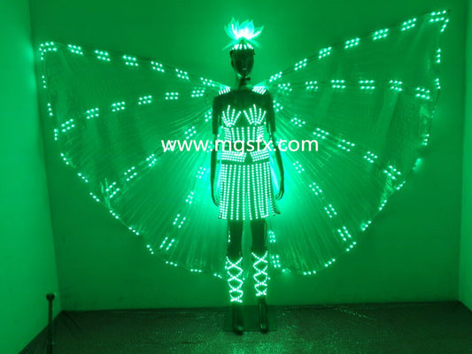 Nuevo traje de danza del vientre LED con alas transparentes LED