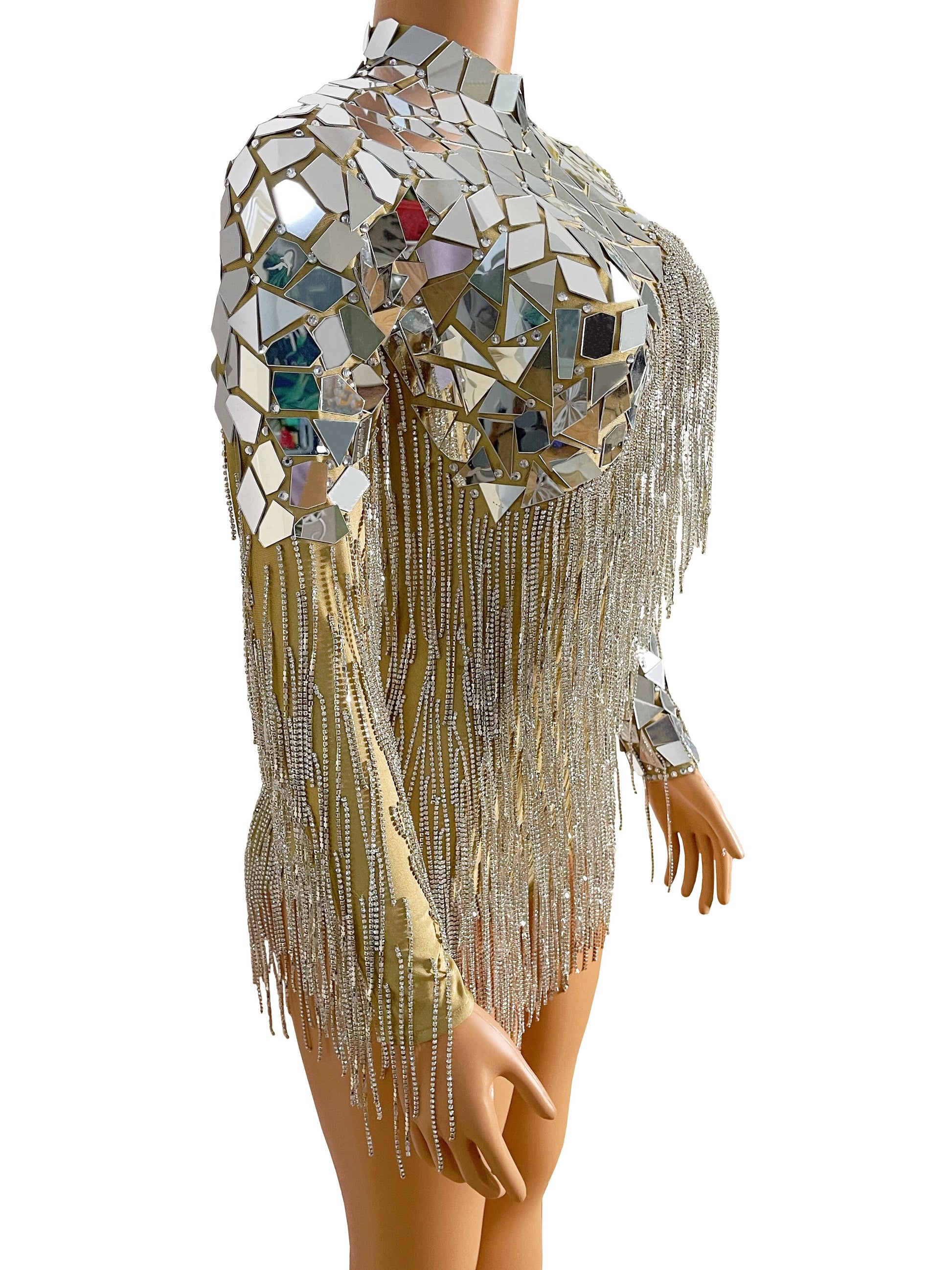 Flashing Silver Mirror Rhinestone Chain Bodysuit – gracecolorlife