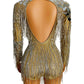 Flashing Silver Mirror Rhinestone Chain Bodysuit