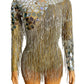 Flashing Silver Mirror Rhinestone Chain Bodysuit