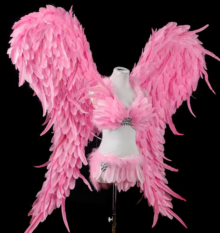 Disfraz de alas de ángel de pluma rosa Victoria súper grande