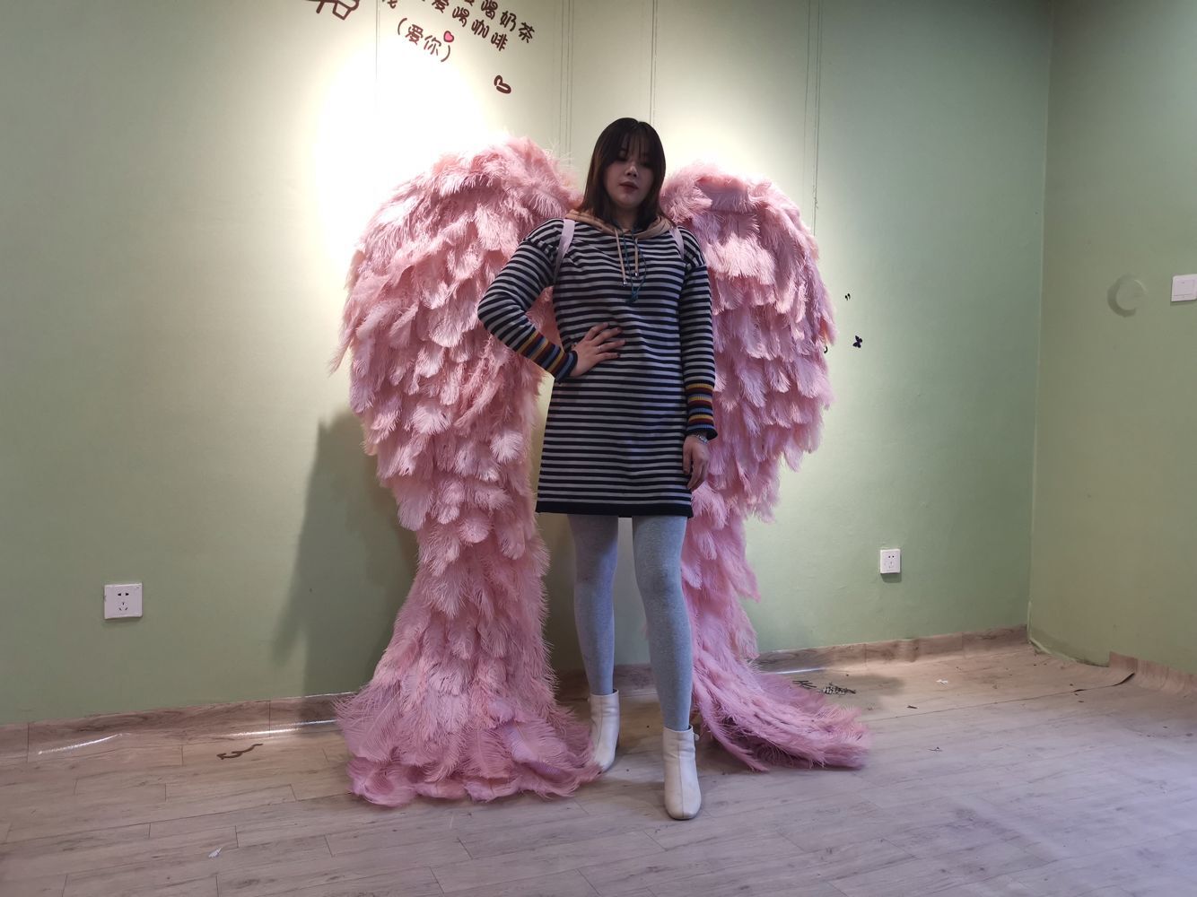 Large Size Natural Ostrich Angel White Feather Pink Wings